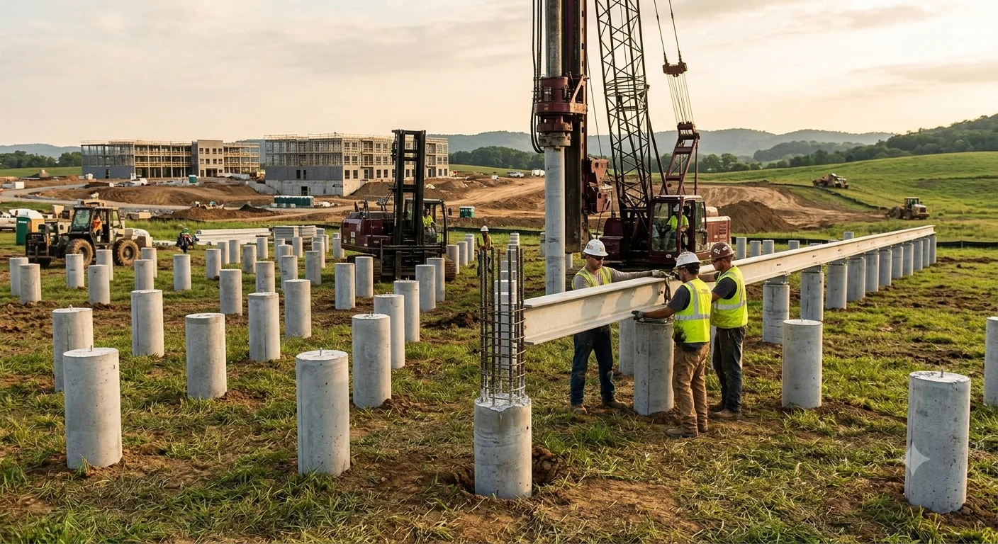 Driven pile foundation for ground mount solar racking project