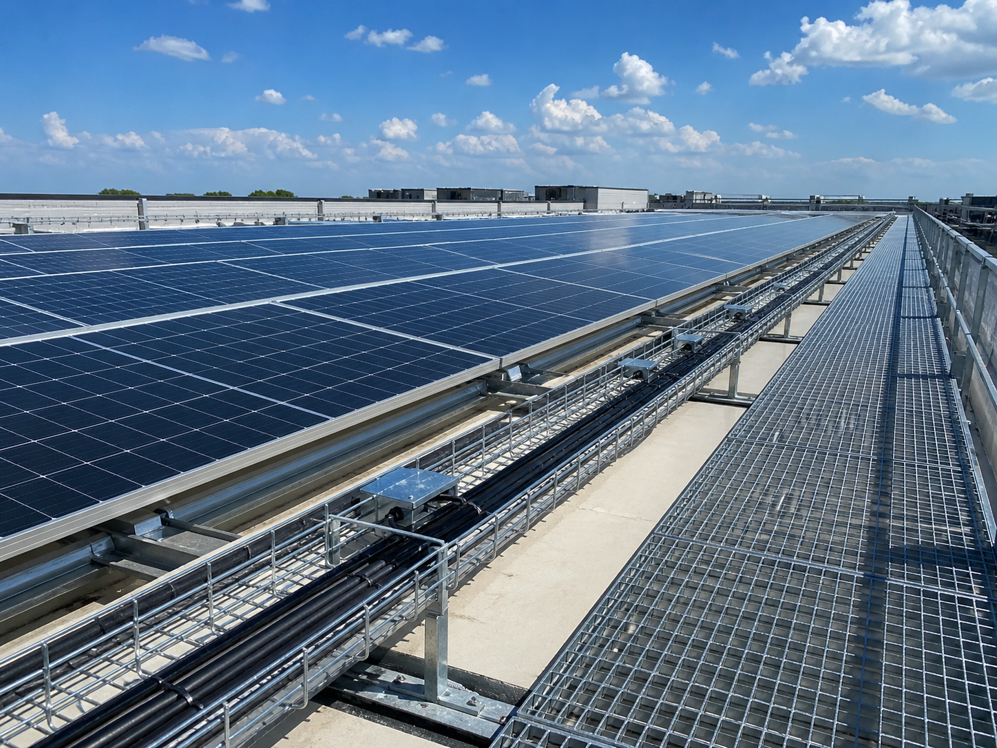 Rooftop solar cable tray system for commercial PV installation