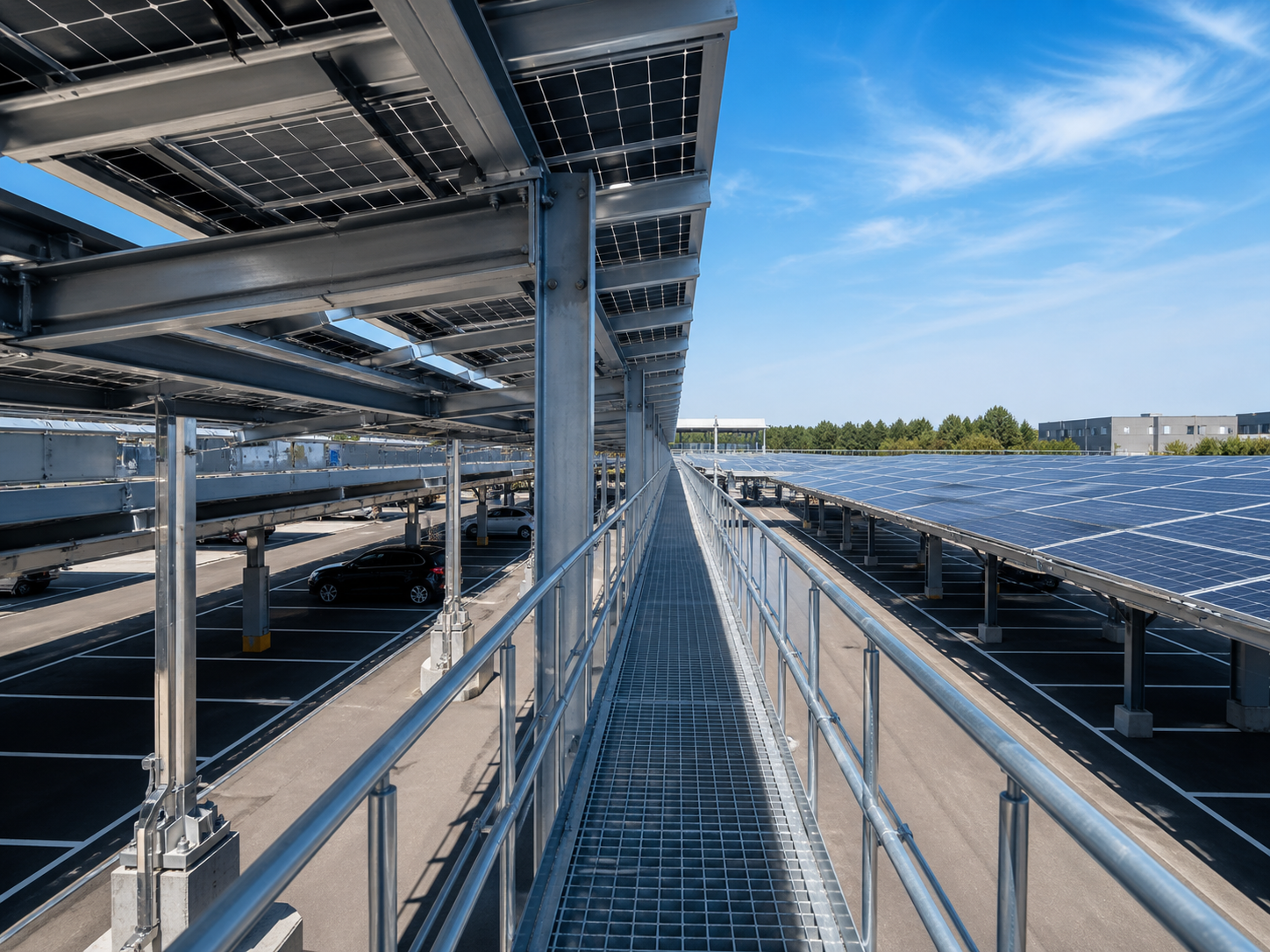 Solar walkway application on solar carport structures