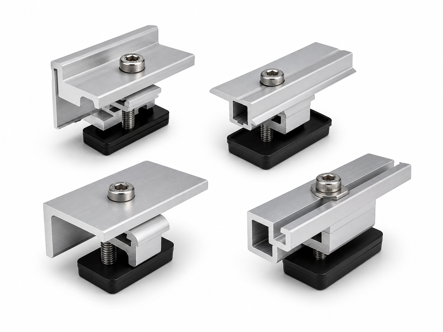 Integrated solar roof mounting fixtures with bolts and clamps