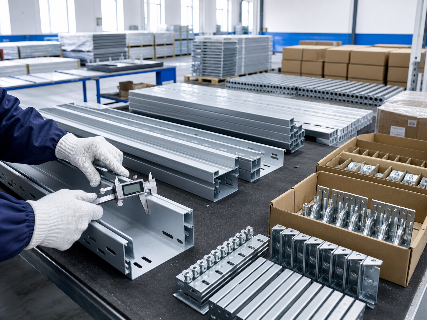 Solar cable tray quality inspection and export packing for project delivery