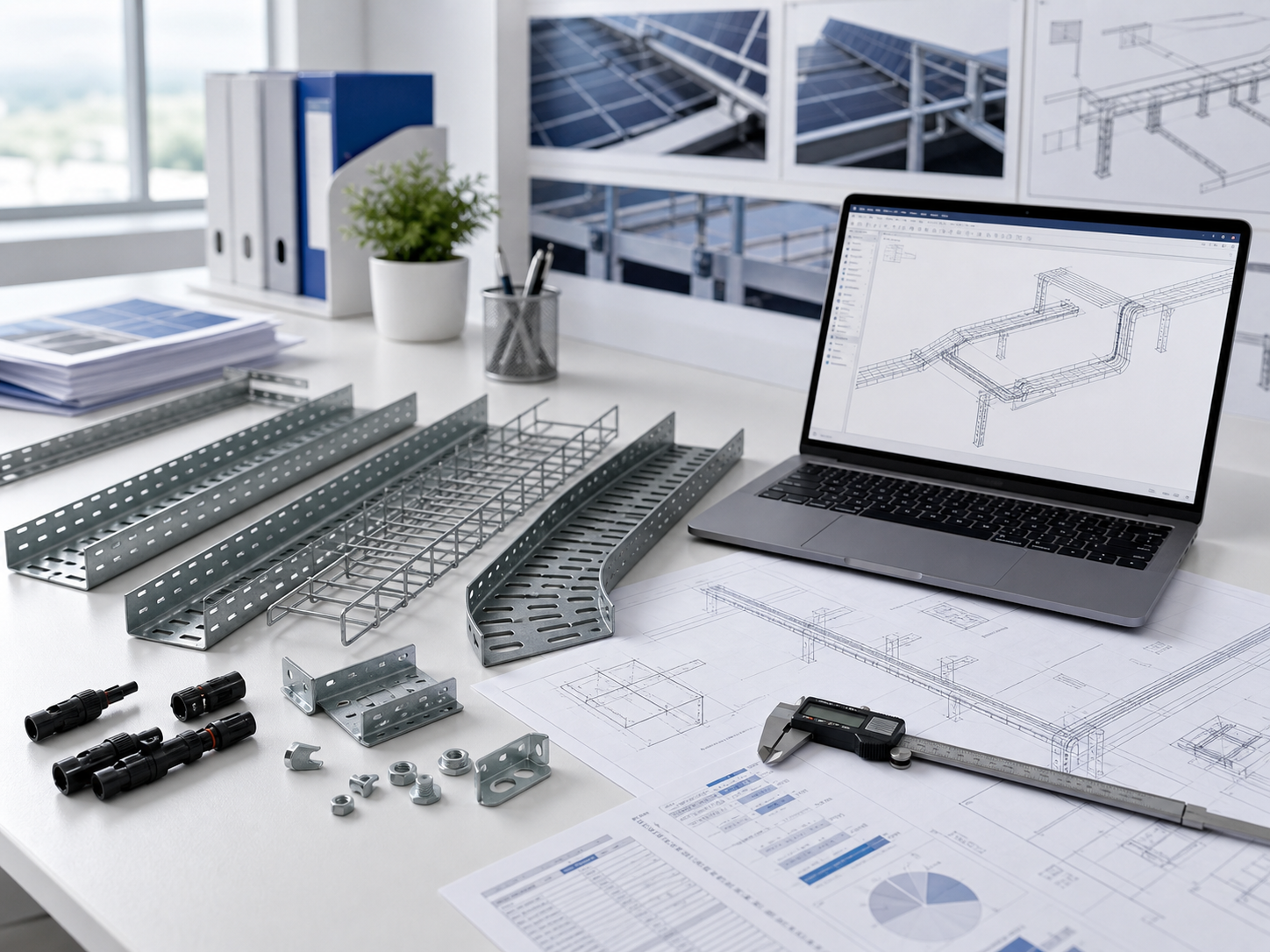 Custom solar cable tray layout planning with drawings BOM and engineering samples