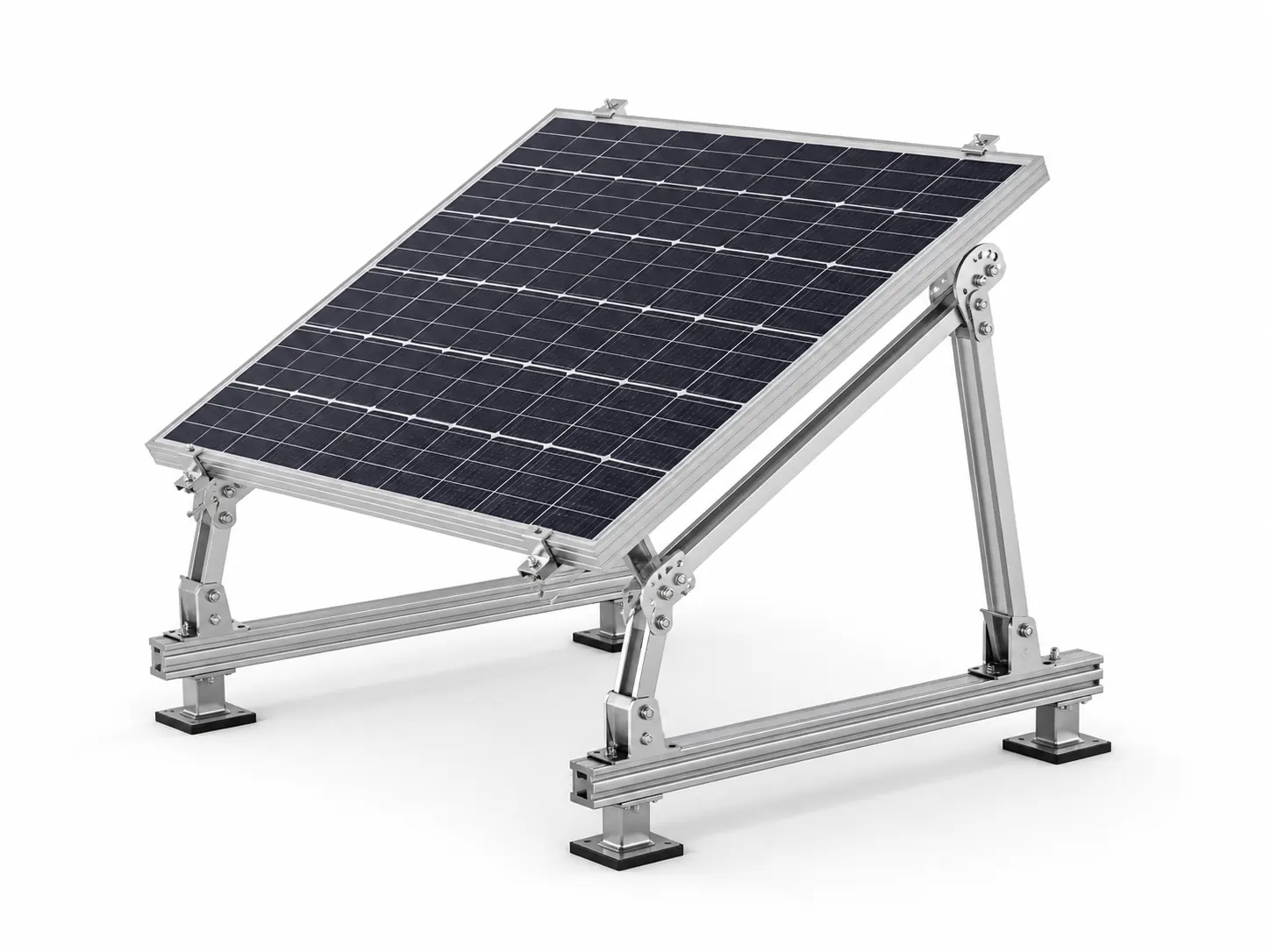 Adjustable solar mounting bracket structure with aluminum rails and support legs