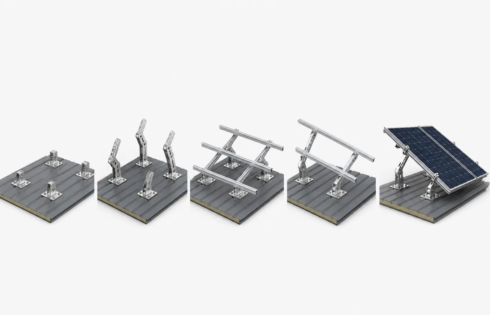 Adjustable solar mounting system installation steps with brackets rails and solar panels