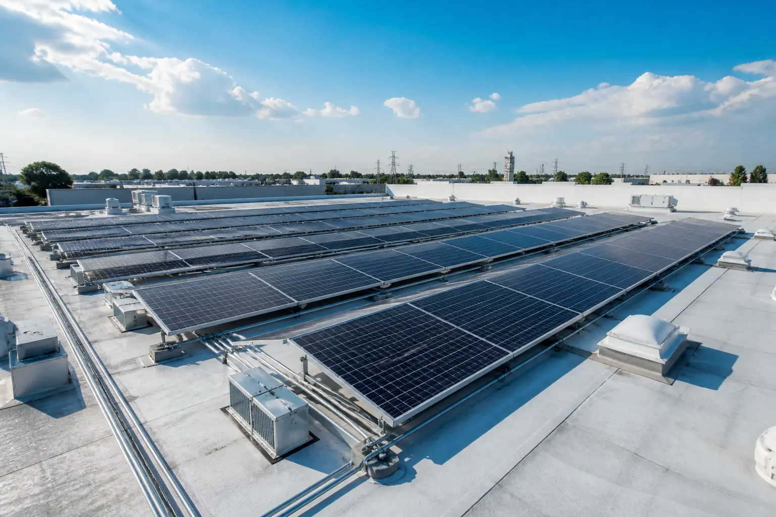 Commercial flat roof steel solar project