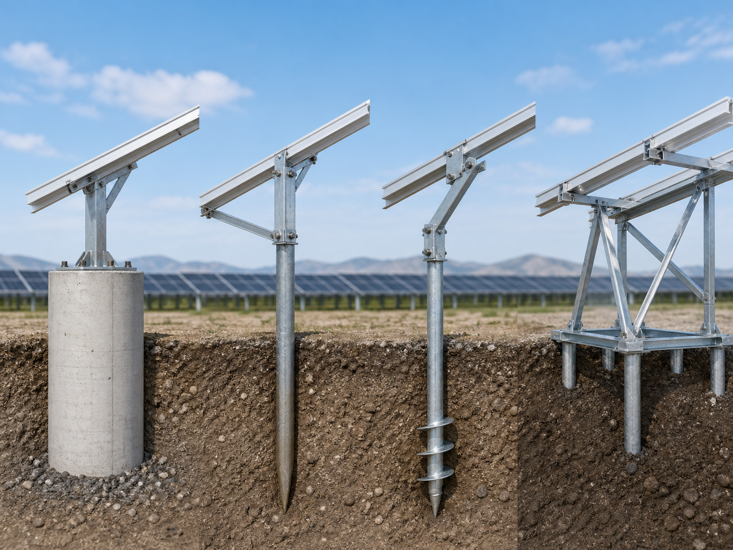 Related ground mounting foundation options including concrete pier, driven pile, ground screw and custom ground mount solution