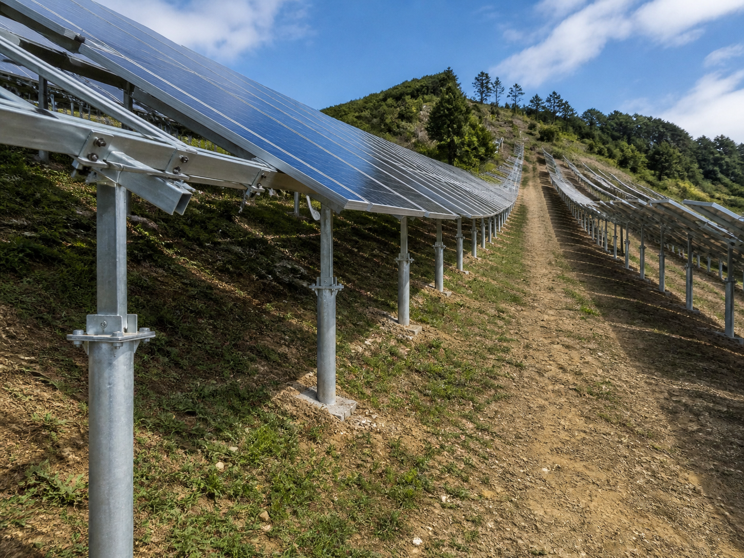 Custom solar ground mount project for sloped terrain and special site conditions