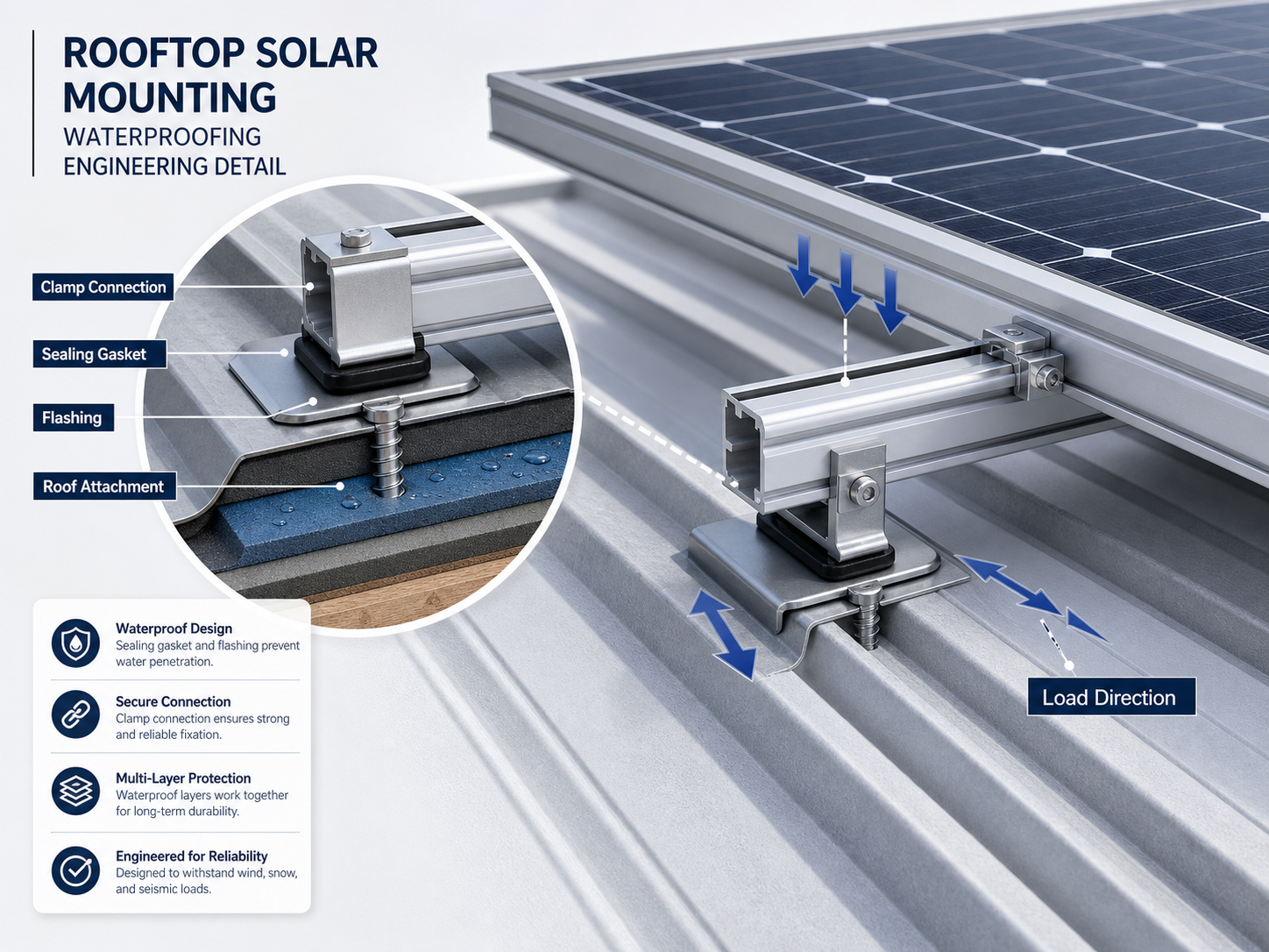 Rooftop solar mounting waterproofing and engineering detail